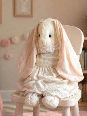 Handcrafted Victorian Rabbit Stuffed Animal in Lace Dress & Bloomers